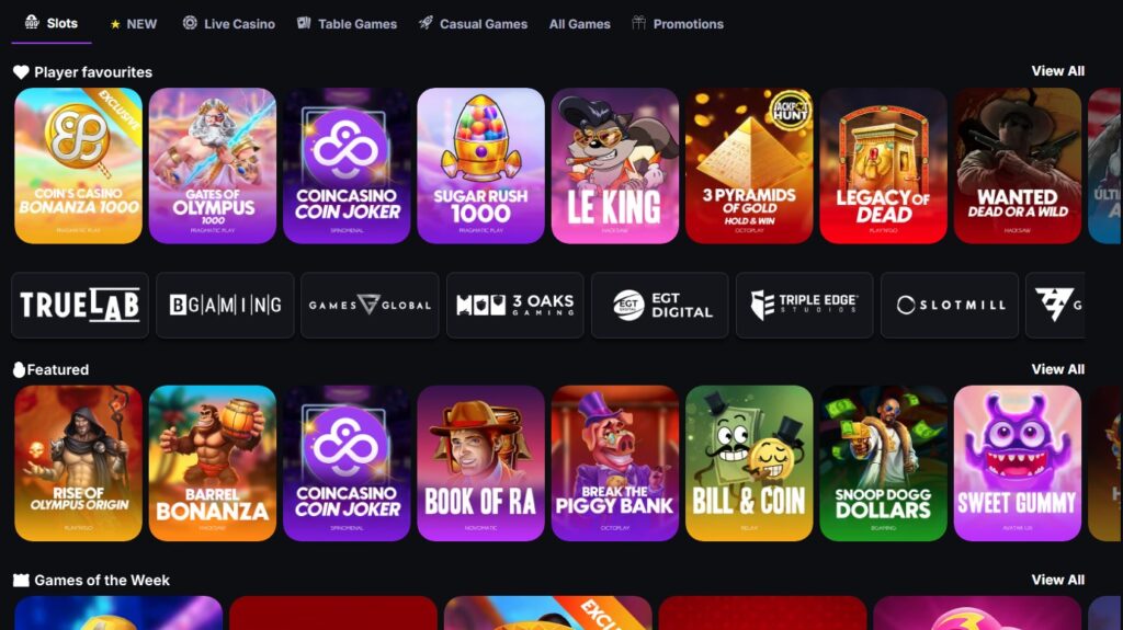 قسم الألعاب الشعبية في كازينو CoinCasino