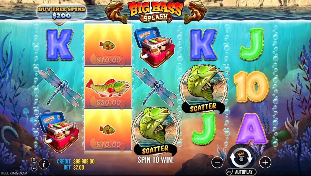 الرسومات في ماكينة السلوت big bass splash من pragmatic play