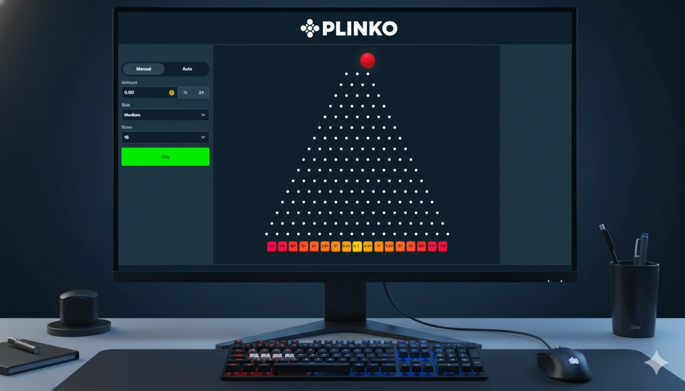 لعبة بلينكو (Plinko) رقمية على شاشة كمبيوتر.