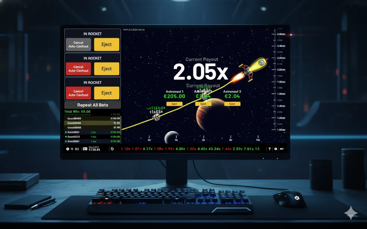 لعبة قمار "كراش" محسنة على شاشة كمبيوتر.