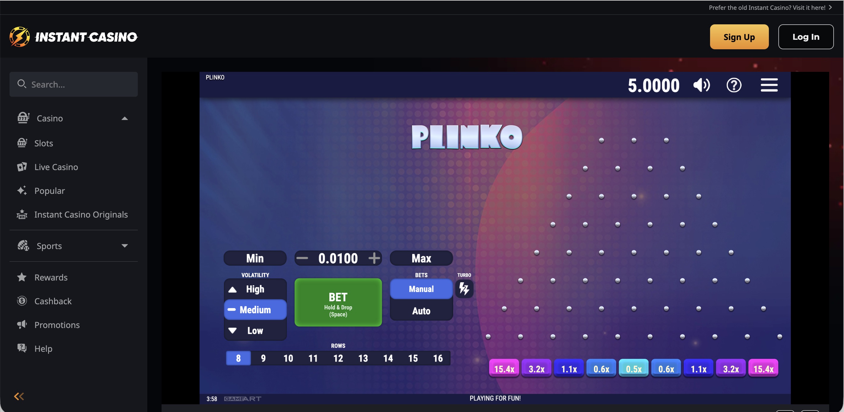 Instant casino - Plinko