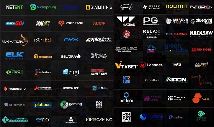 صورة تضم شعارات أشهر العالامات التجارية لمطوري ألعاب الكازينو اون لاين