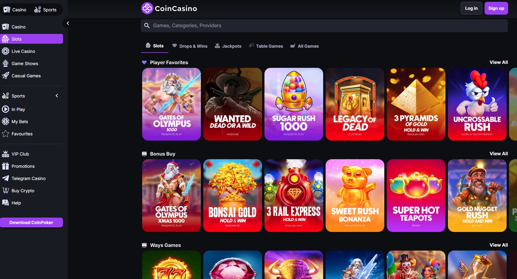 ألعاب السولتس في منصة CoinCasino
