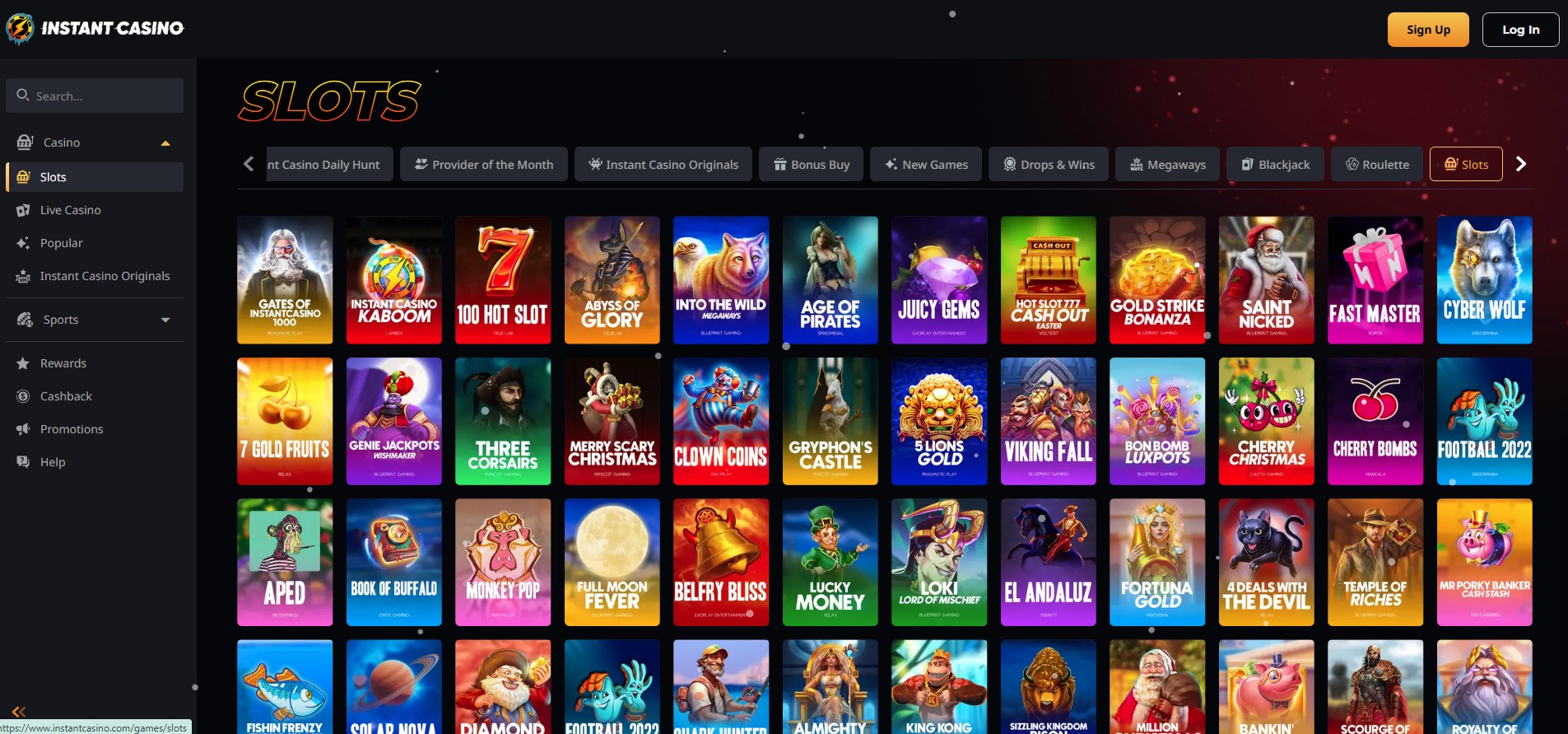 قسم ألعاب السلوتس في موقع Instant Casino