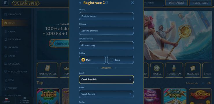 Adding personal information live casino Doplnění osobních informací