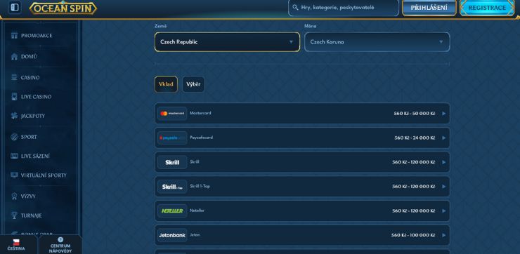 Deposit of funds live casino Vklad prostředků