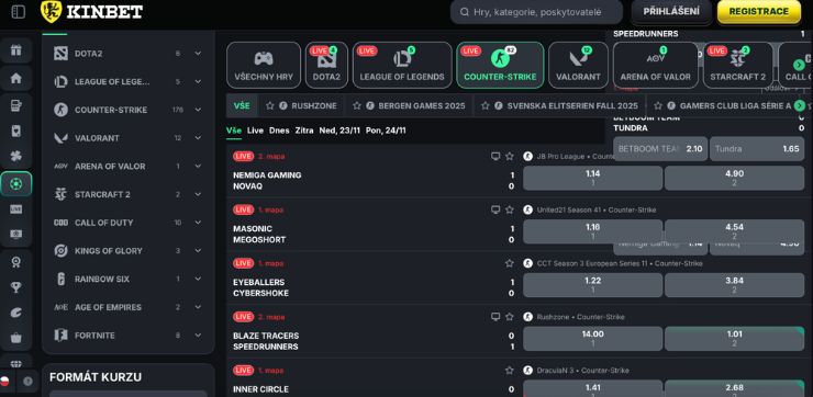 Kinbet esport CS2 (dříve CS:GO)