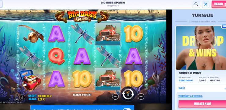 Setting a bet and starting the game OnlySpins - 10% cashback na Big Bass Splash s podmínkou protočení pouze 1× big bass splash