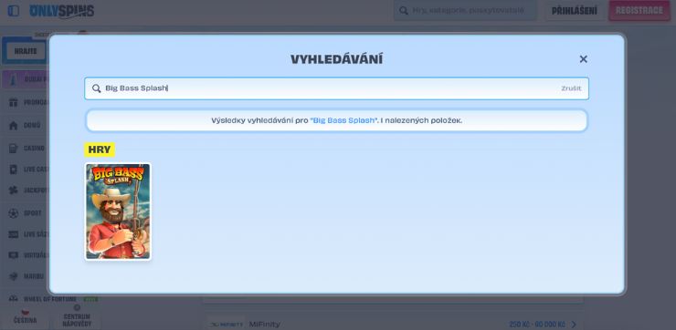 find the game Vyhledání hry Big Bass Splash