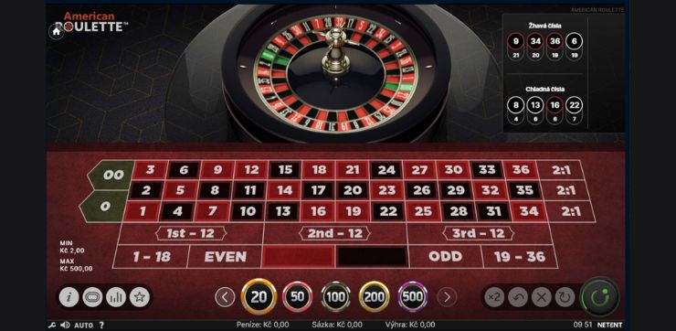 Controls and game interface roulette Ovládací prvky a herní rozhraní