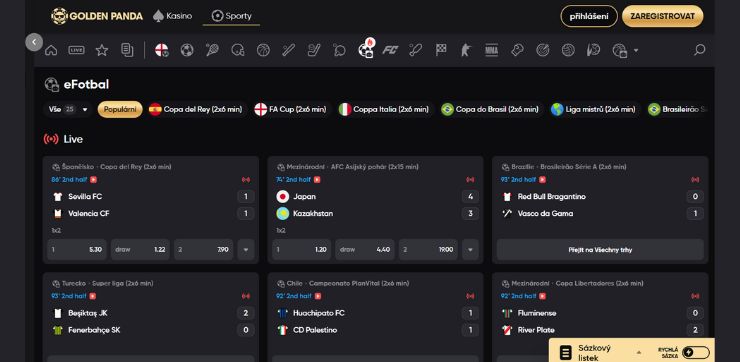 Golden Panda casino eFotbal sázky E-sporty