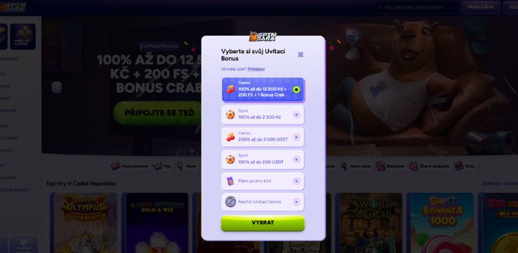 Vyberte si uvítací bonus