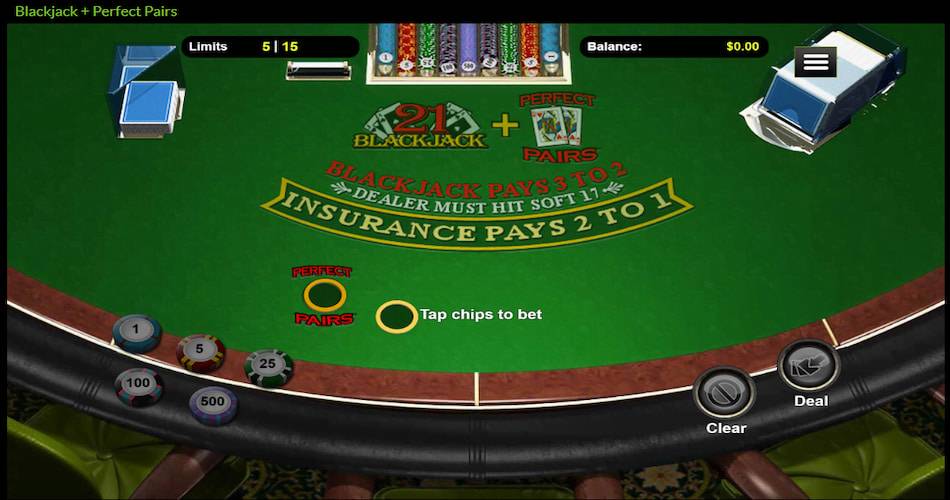 Blackjack Perfect Pairs RTG