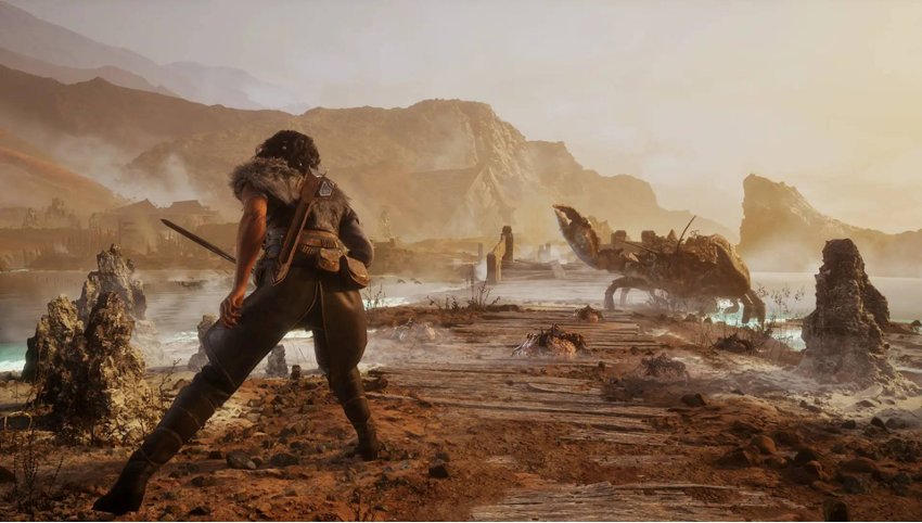 Echoes of the End Rezension Image 2 Charakter im Kampf gegen eine Krabbe