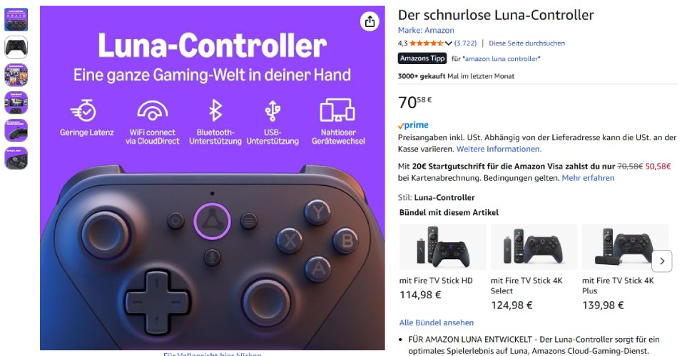 Screenshot amazon.de Amazon Luna