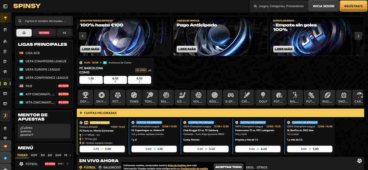 Spinsy – La casa de apuestas con más de 30 deportes diferentes