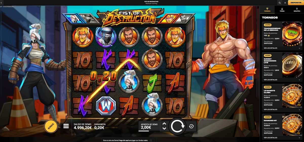 La jugabilidad de Fist of Destruction slot en Spinsy está muy valorada por los usuarios.