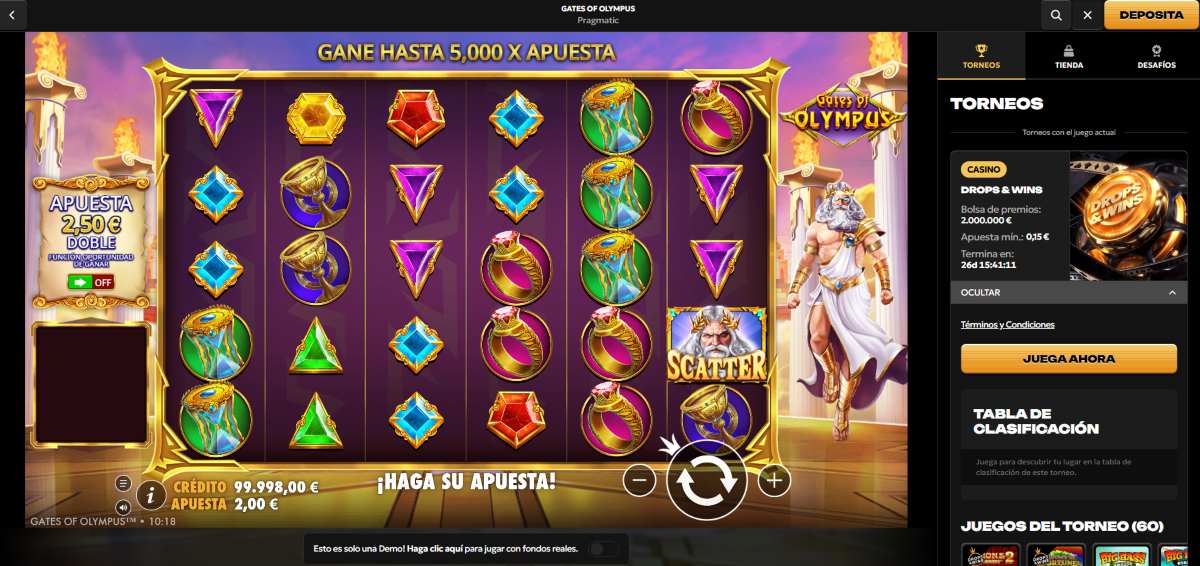 Jugar gratis a Gates of Olympus en Spinsy es posible gracias a su versión demo.