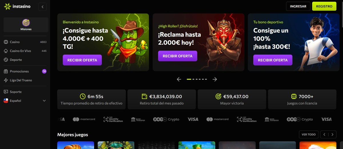 Instasino es uno de los casinos online con mejores pagos del mercado en este momento