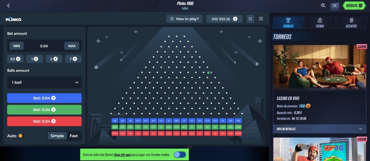 Vegas Hero habilita buenos límites de apuesta en Plinko 1000 y también admite juego gratuito