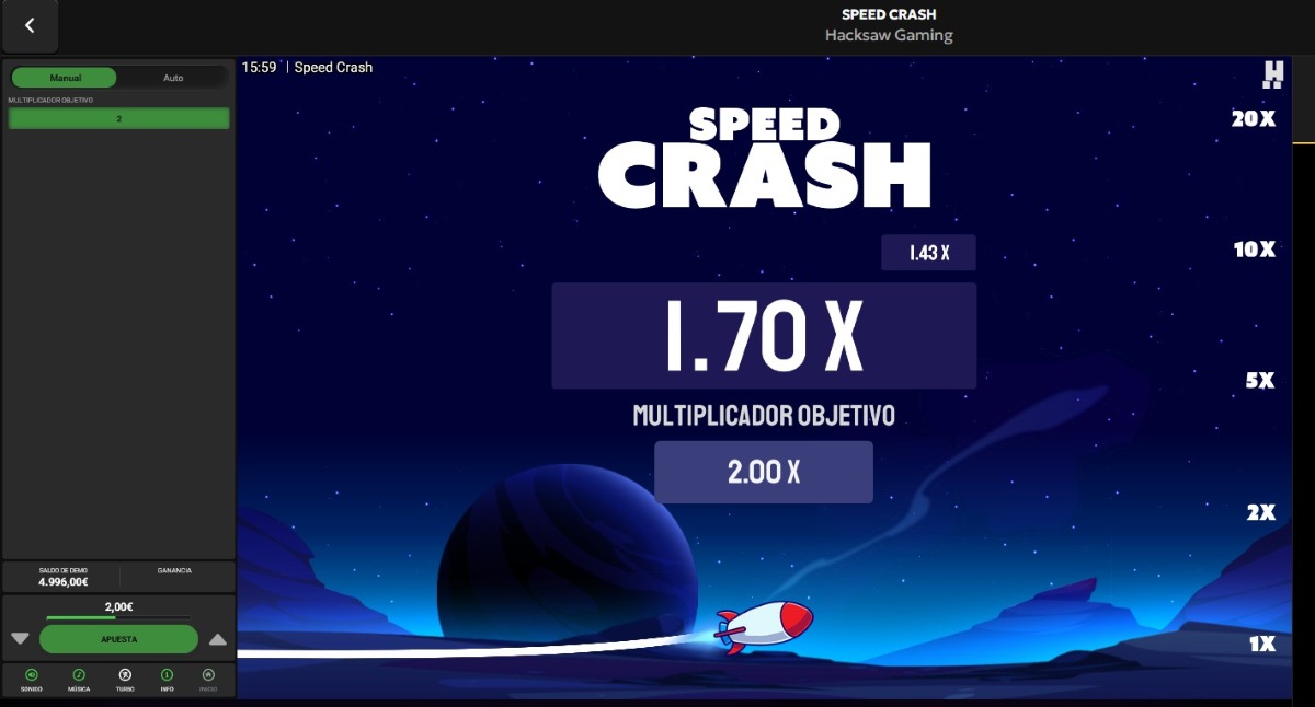 Speed Crash, de Hacksaw Gaming, es uno de los juegos Crash nuevos con mejores multiplicadores, disponible en Spinsy