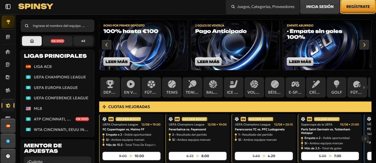 En Spinsy puedes registrarte de forma anónima y con VPN