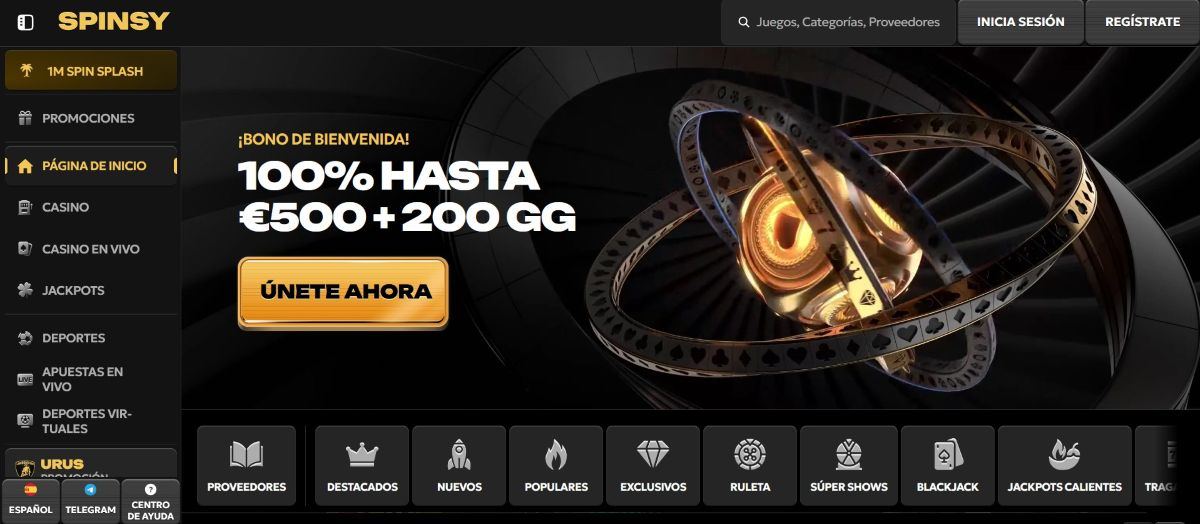 Spinsy es uno de los casinos fuera de España más recomendados, con un bono de hasta 500 €