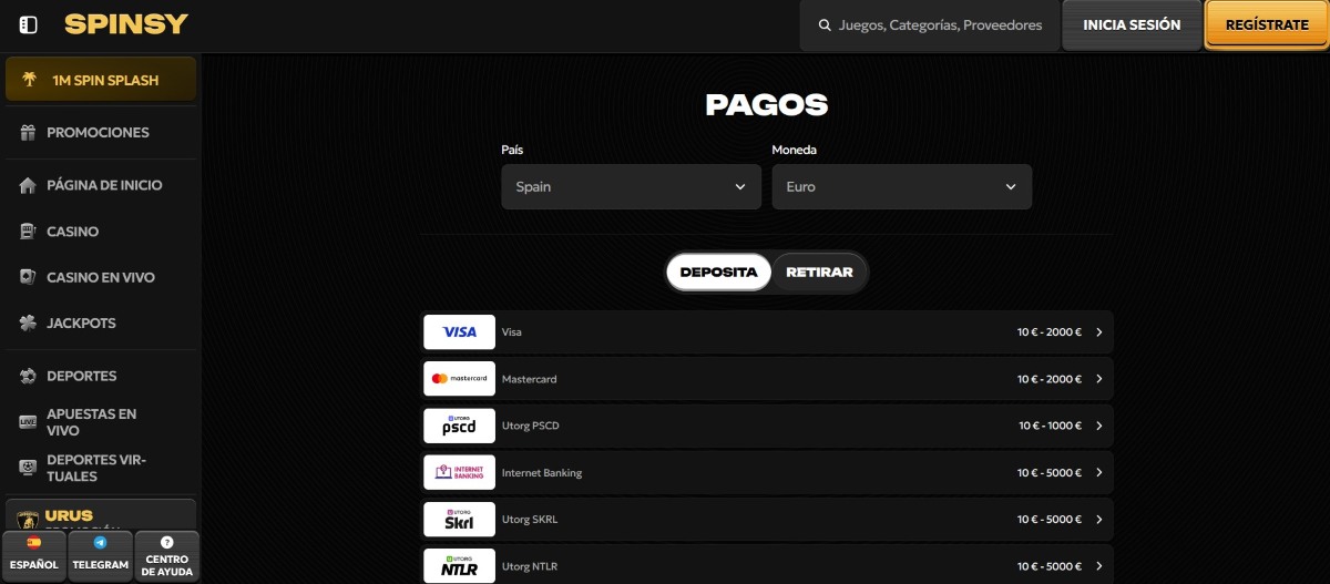 Spinsy permite realizar depósitos desde tan solo 10 € para apostar en eventos deportivos