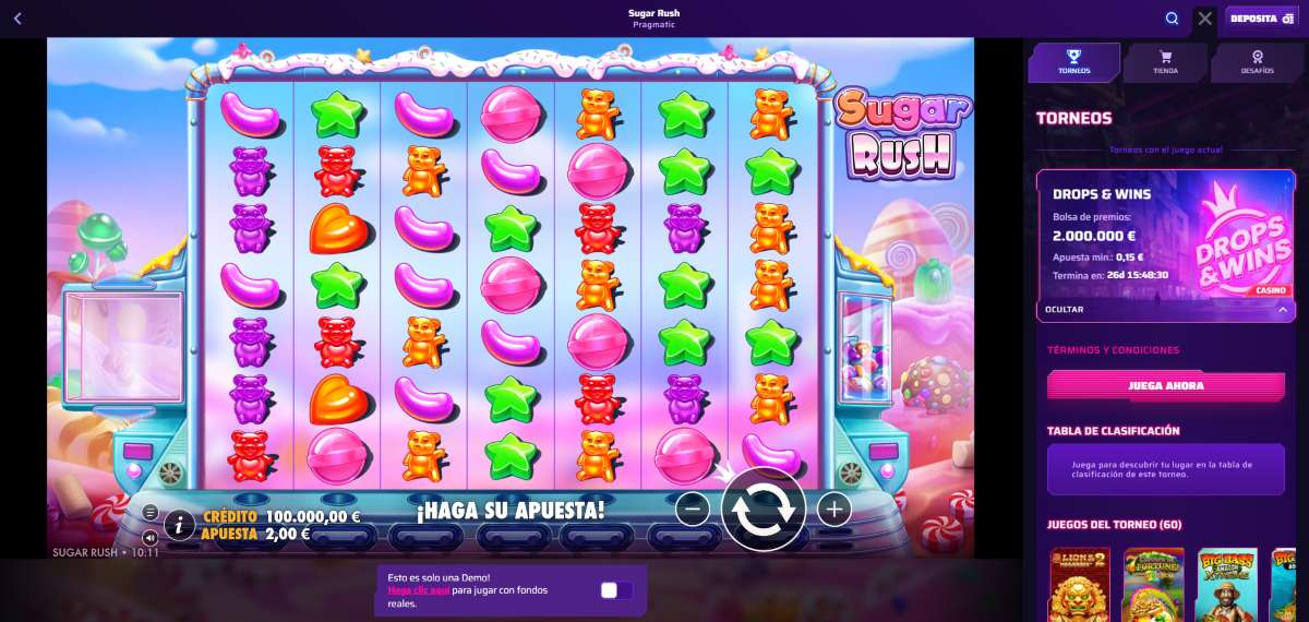 Roby es un casino con juegos de Pragmatic Play, como Sugar Rush