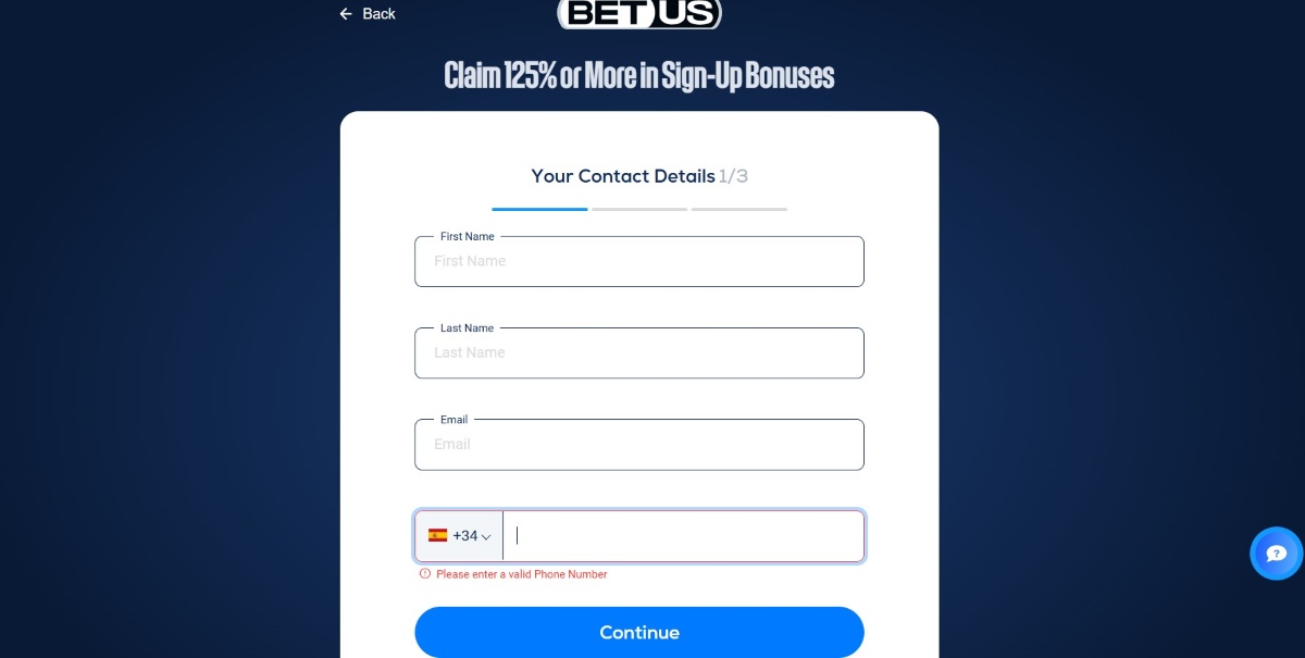 El registro en BetUS se puede completar en cuestión de segundos