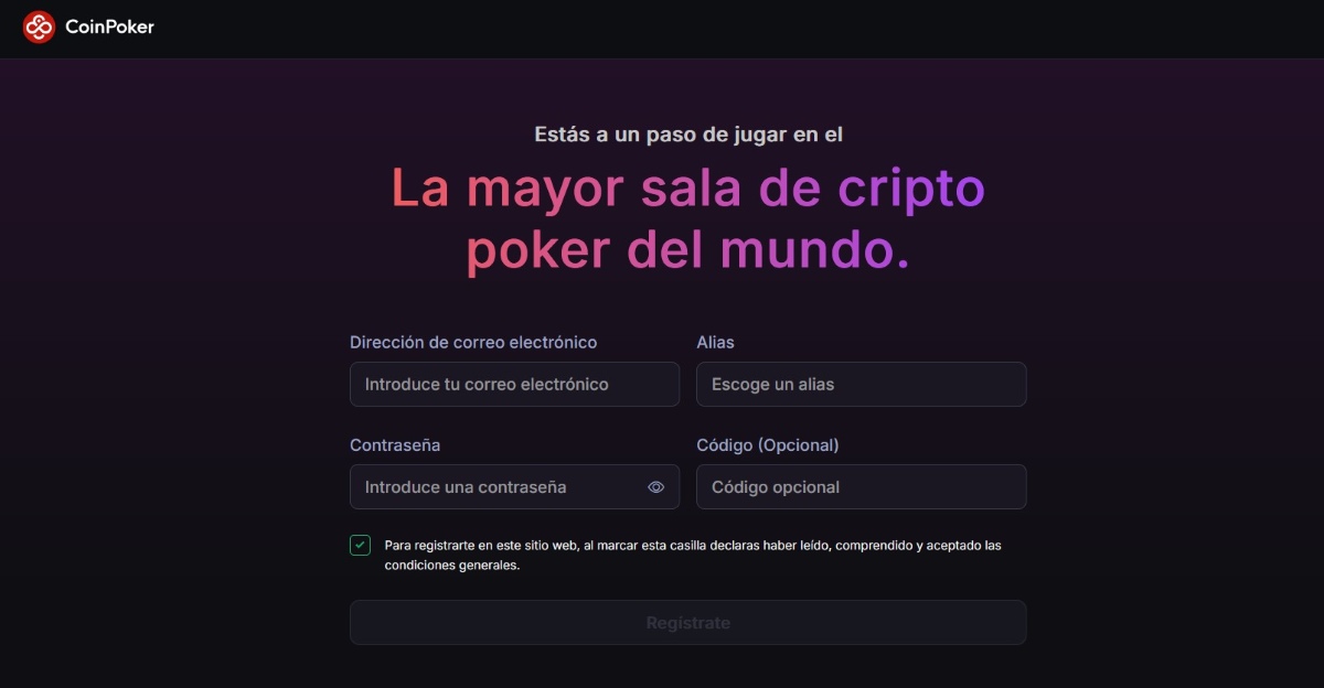 CoinPoker permite registrarse anónimamente en cuestión de minutos