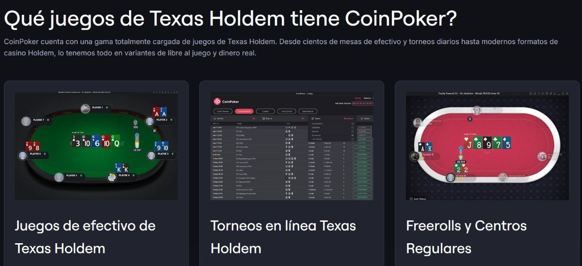 CoinPoker permite jugar al Texas Hold'em y muchas otras mesas de póker online