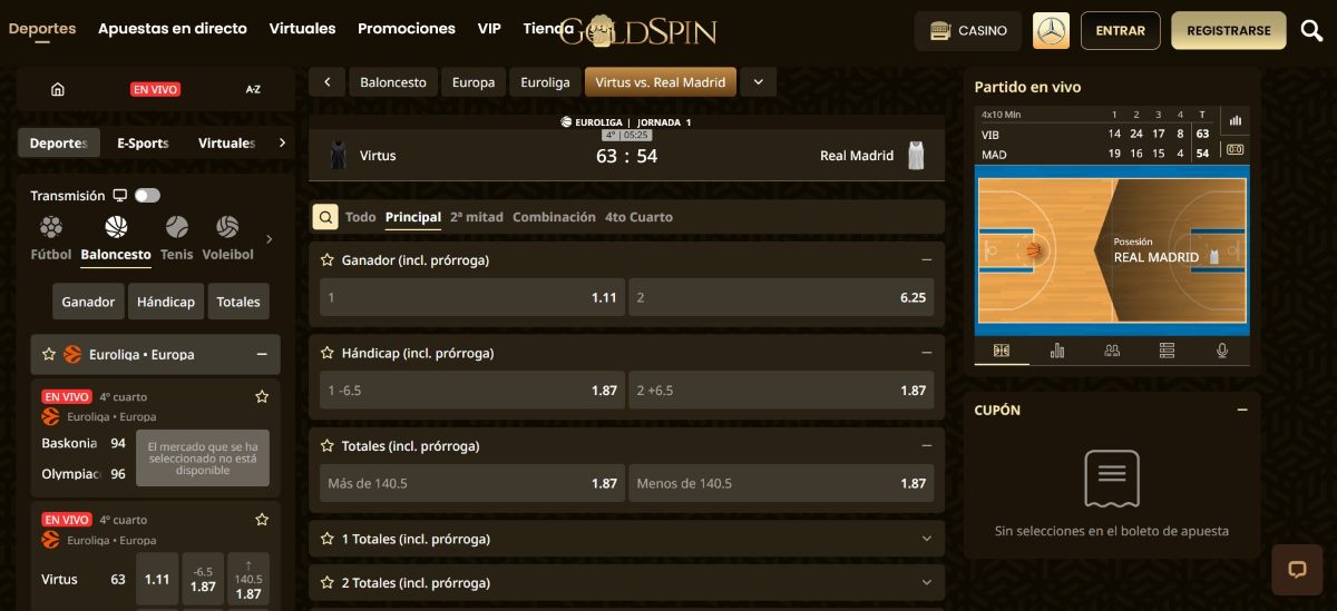 GoldSpin incluye algunas de las mejores cuotas de baloncesto online