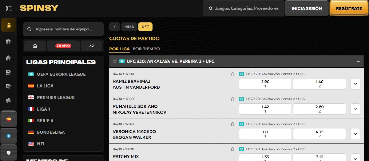 Spinsy Casa de apuestas número uno del país para apostar a Ilia Topuria
