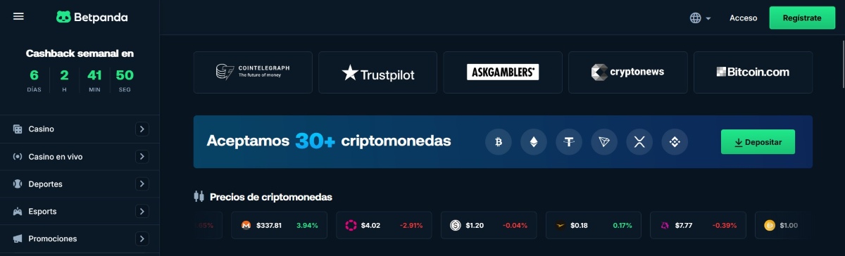 Betpanda acepta +30 criptomonedas para apostar online