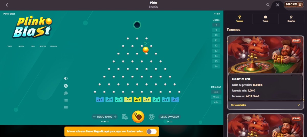 Dragonia permite jugar al Plinko gratis y con dinero real