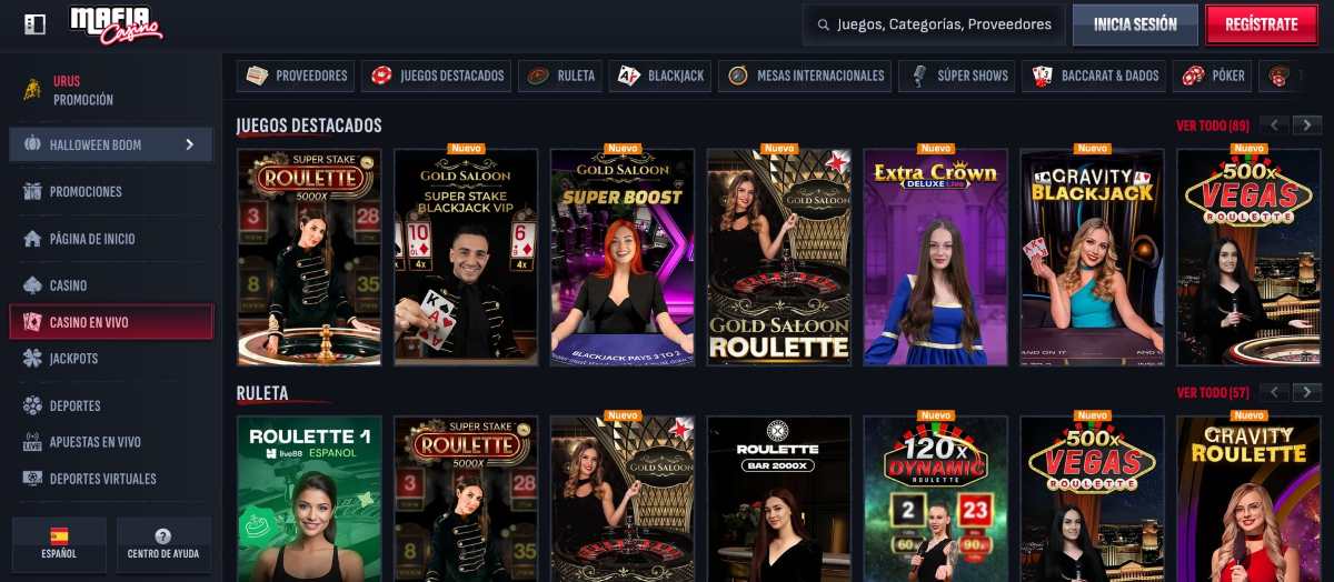 Mafia Casino ofrece decenas de juegos de casino en directo