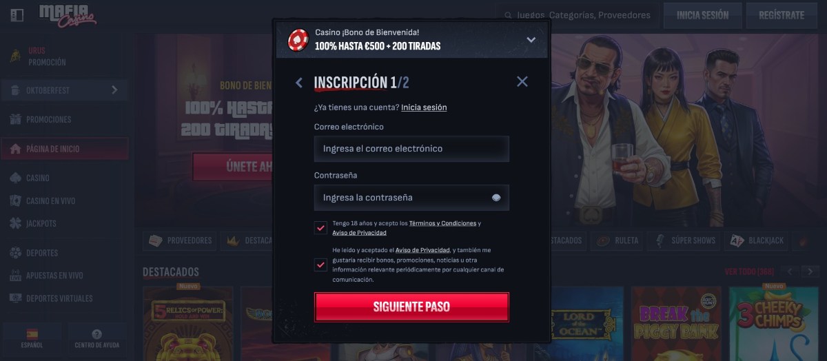 El registro en Mafia Casino es muy simple para jugar a Chicken Road