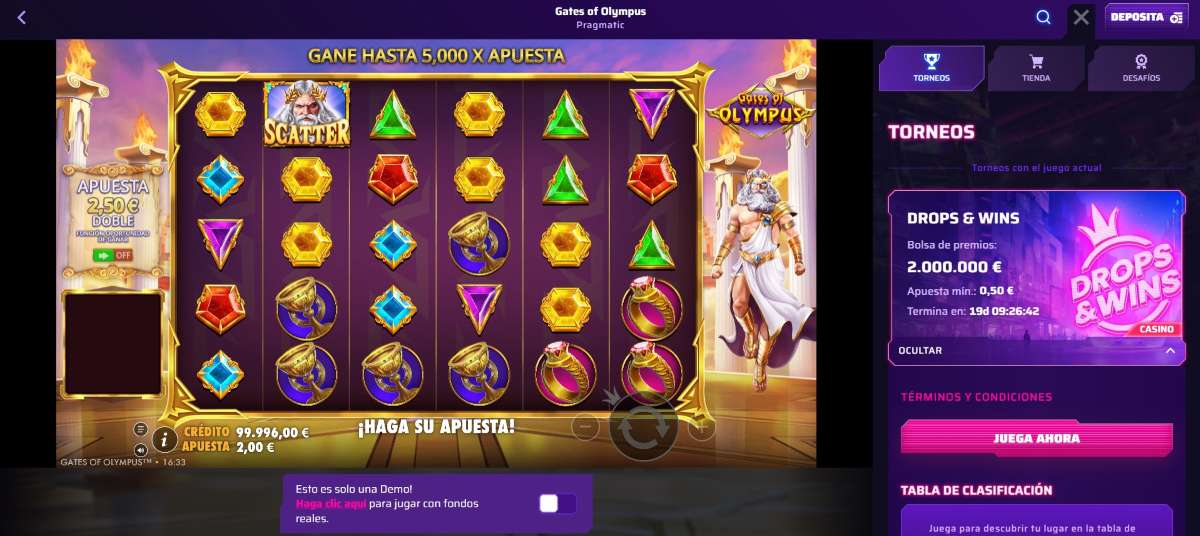 Roby Casino permite multiplicar tus apuestas en Gates of Olympus x5.000