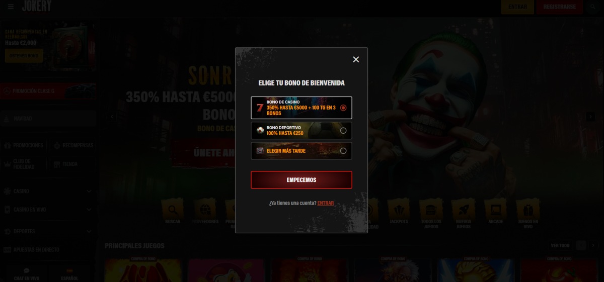 El registro en Jokery se puede completar en dos simples pasos