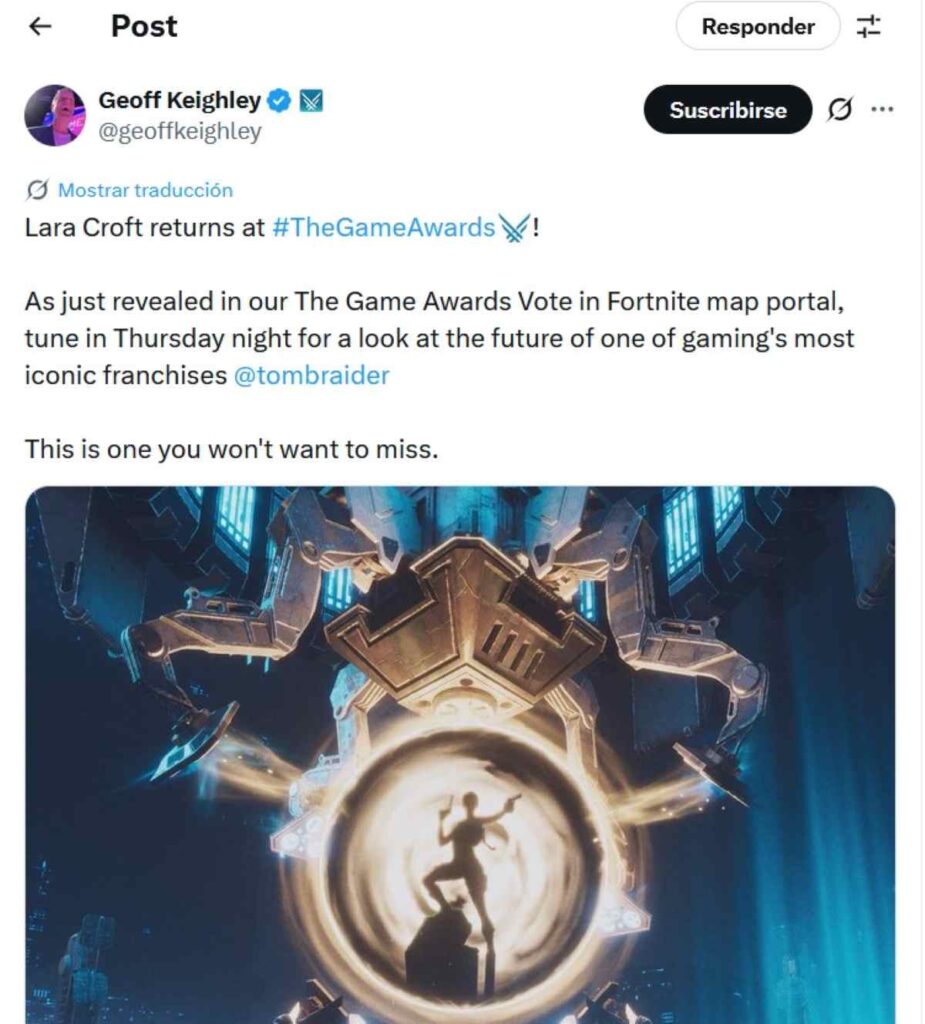 Geoff Keighley compartió en X el regreso de Tomb Raider