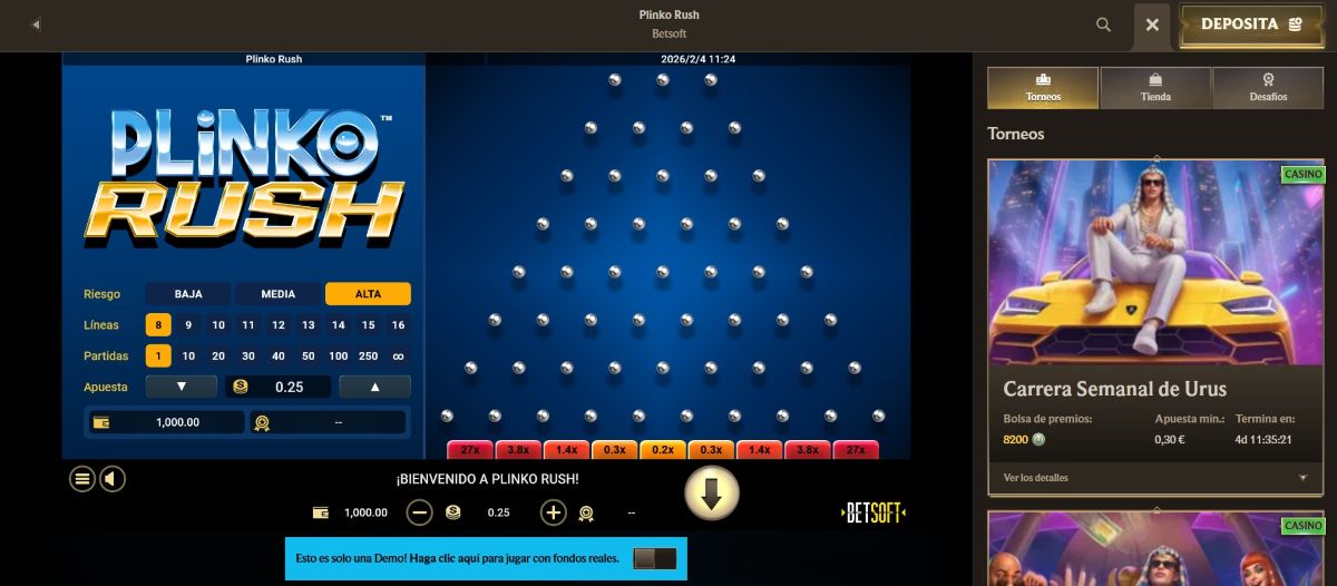 Realz permite jugar a Plinko Rush online