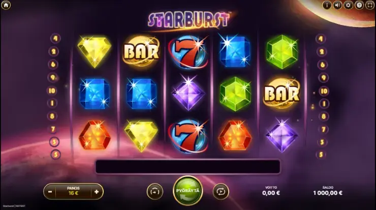 starburst peliruutu - symbolit ja pelirullat