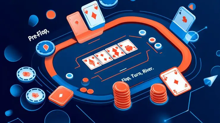 texas holdem pelin kulku pre flop, flop, river, turn