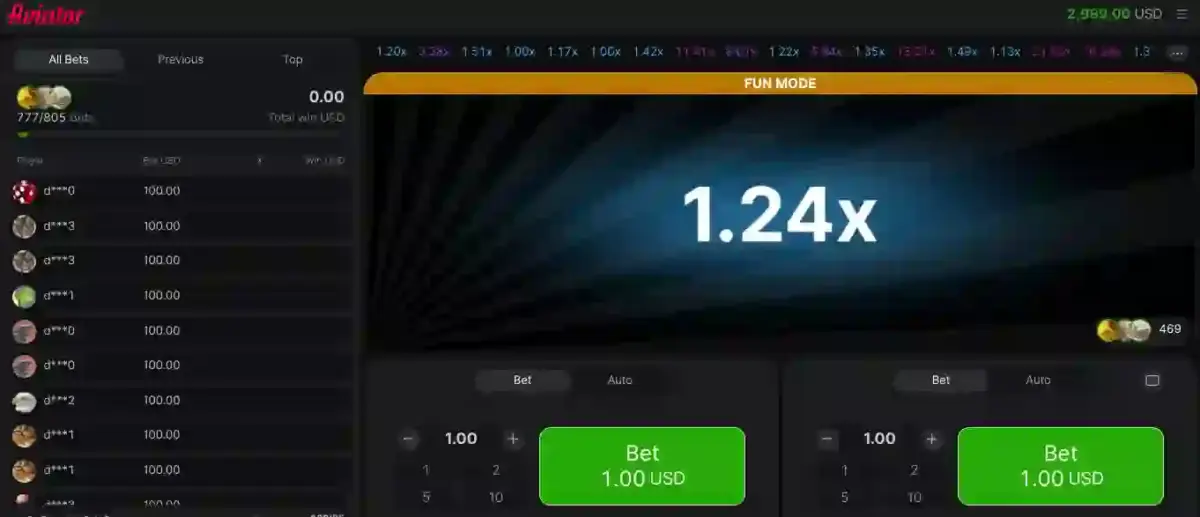 Interface aviator casino Spribe