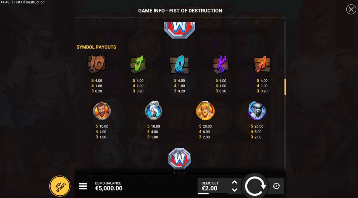 symboles jeu de casino fist of destruction