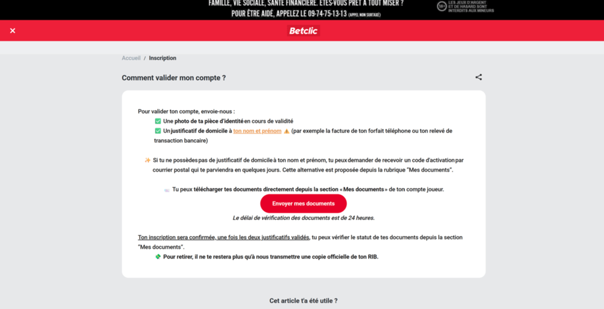 valider compte betclic