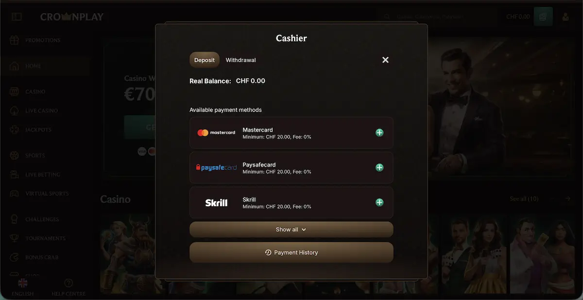 déposer de l'argent sur un casino suisse