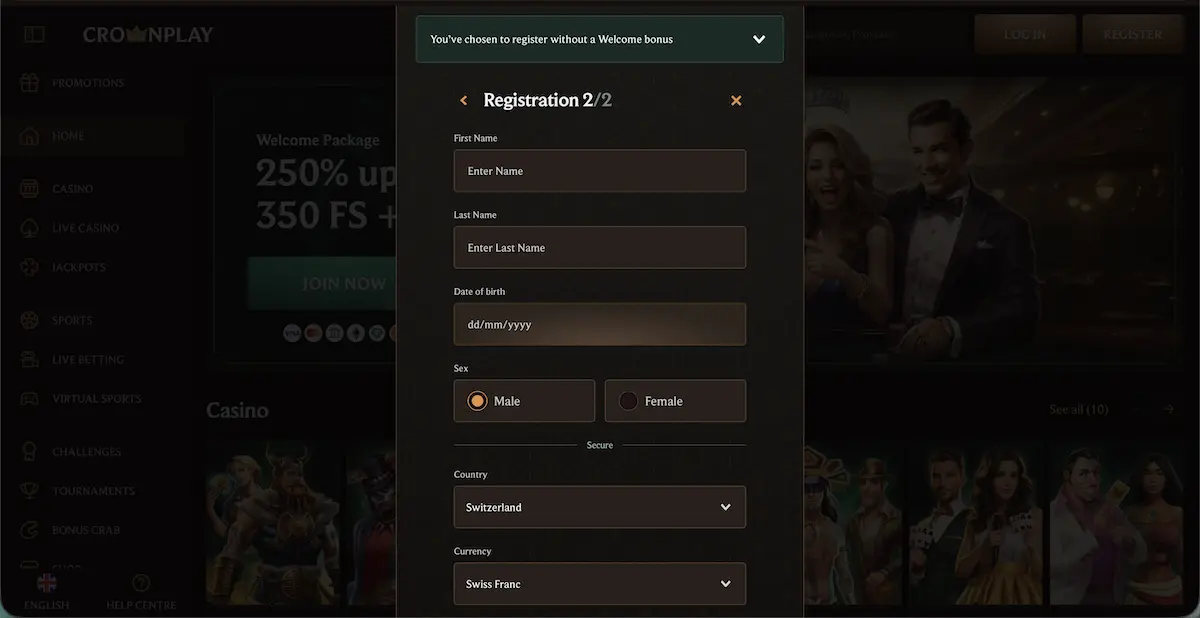 enregistrer un compte sur un casino suisse