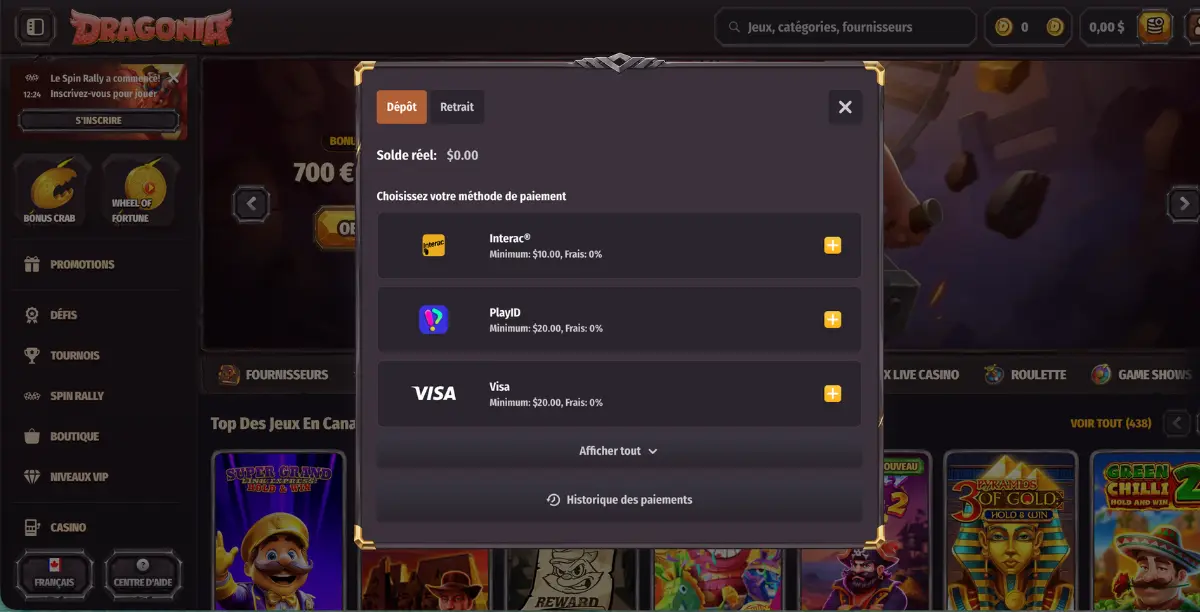 faire un dépôt sur un bookmaker au canada